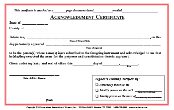 Wisconsin Acknowledgment Notarial Certificate Pad